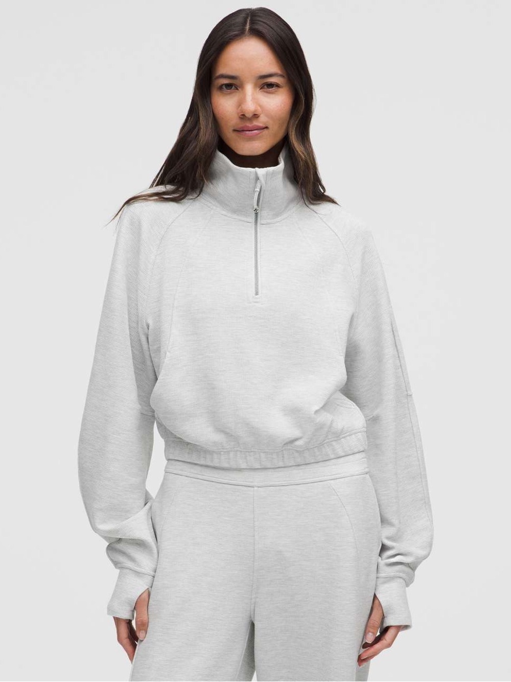 Lululemon Scuba Crop Funnel-Neck Half Zip Waffle Heathered Core Ultra Light Grey